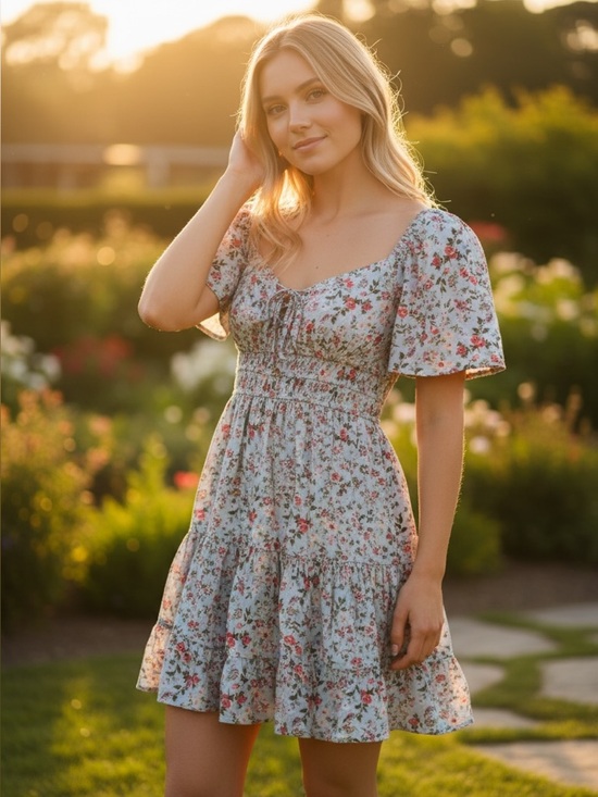 Angie Dresses & Skirts - Angie Light Blue Floral Tie-Front Dress